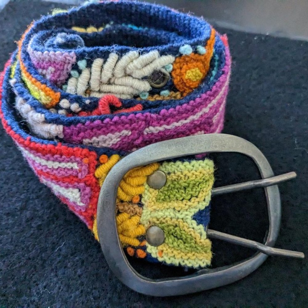 Sundance Catalog Jenny Krauss Hand Embroidered Wool Belt - Size M